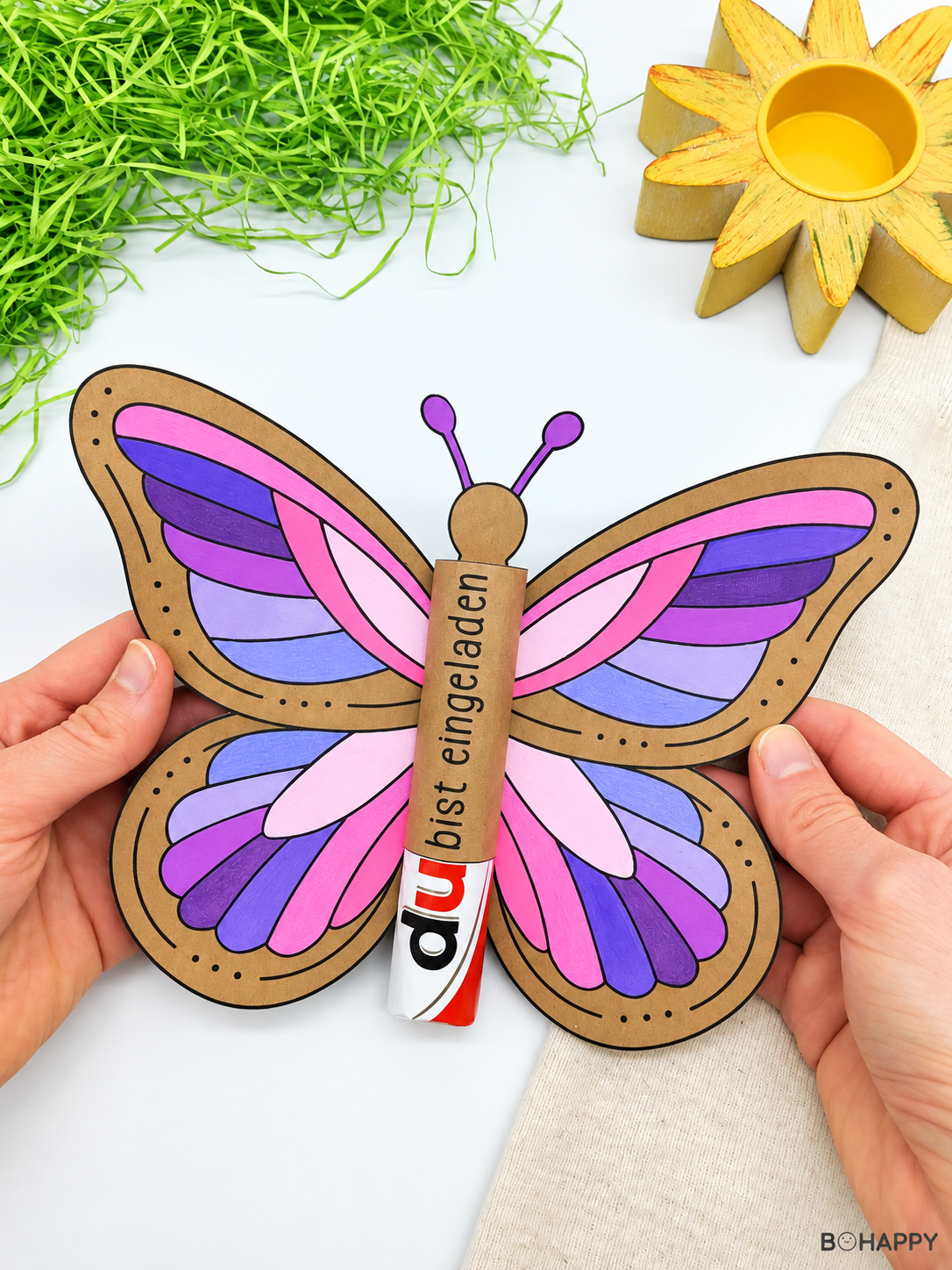 Fertige Schmetterling Geburtstagseinladung für eine Frühlings- oder Blumenparty