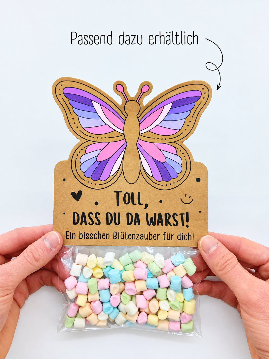 Passendes Schmetterling-Mitgebsel zum Kindergeburtstag mit Schmetterlingsmotiv für eine Blumen- oder Frühlingsparty.