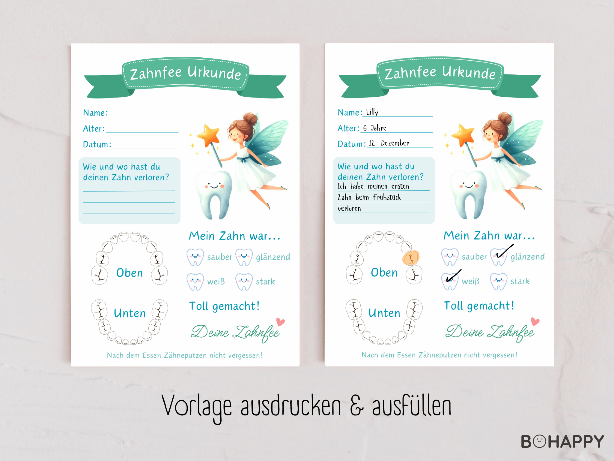 Zahnfee Urkunde für Kinder - PDF Vorlage – Bild 2